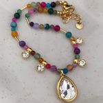 Colar ágatas coloridas com gota de zírcônia