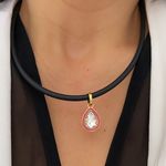 Colar Fio com Pedra Gota Rosa
