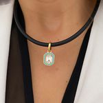 Colar Fio de borracha com zirconia azul