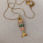 Colar Peixe Mosaico em Aço Inoxidável com Corrente Trabalhada