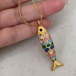 Colar Peixe Mosaico em Aço Inoxidável com Corrente Trabalhada