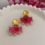 Brinco Olho Turco Pink com Pérolas