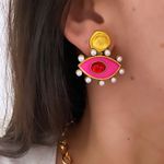 Brinco Olho Turco Pink com Pérolas