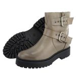 Bota Coturno Em Couro Cano Médio Moda Maria Paula Grey