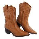 Bota Texana Country Western Cravo em Couro Feminina Maria Paula Camel