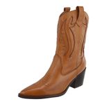 Bota Texana Country Western Cravo em Couro Feminina Maria Paula Camel