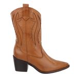 Bota Texana Country Western Cravo em Couro Feminina Maria Paula Camel