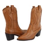 Bota Texana Country Western Cravo em Couro Feminina Maria Paula Camel