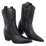 Bota Texana Country Western Cravo em Couro Feminina Maria Paula Preto