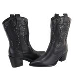 Bota Texana Country Western Cravo em Couro Feminina Maria Paula Preto