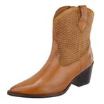 Bota Texana Country Cano Curto Western Brilho em Couro Maria Paula Camel