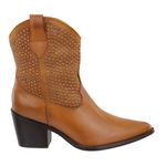 Bota Texana Country Cano Curto Western Brilho em Couro Maria Paula Camel