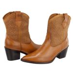 Bota Texana Country Cano Curto Western Brilho em Couro Maria Paula Camel