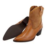 Bota Texana Country Cano Curto Western Brilho em Couro Maria Paula Camel