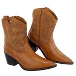 Bota Texana Country Cano Curto Western Brilho em Couro Maria Paula Camel