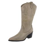 Bota Texana Western Country Em Couro Feminina Bico Fino Maria Paula Grey