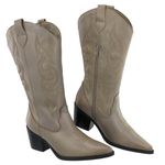 Bota Texana Western Country Em Couro Feminina Bico Fino Maria Paula Grey