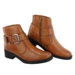 Bota Feminina Casual Fivela Em Couro Cano Curto Moda Maria Paula Camel