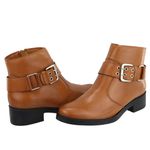 Bota Feminina Casual Fivela Em Couro Cano Curto Moda Maria Paula Camel