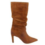 Bota Feminina Salto Fino Bico Fino Enrugada Slouchy Em Couro Maria Paula Camel