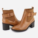 Bota em Couro Salto Grosso Larissa Camel