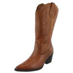 Bota Texana Western Country Em Couro Feminina Bico Fino Maria Paula Camel