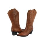 Bota Texana Western Country Em Couro Feminina Bico Fino Maria Paula Camel