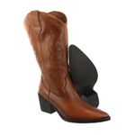 Bota Texana Western Country Em Couro Feminina Bico Fino Maria Paula Camel