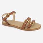 Rasteira Couro Rasteirinha Fivela Sibele Camel