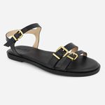 Rasteira Couro Rasteirinha Fivela Sibele Preto