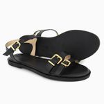 Rasteira Couro Rasteirinha Fivela Sibele Preto