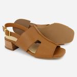 Sandália Salto Baixo Couro Calce Fácil Celina Camel