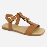 Sandália Rasteira Couro Casual Luxo Moema Camel