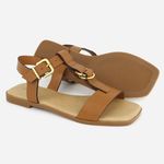 Sandália Rasteira Couro Casual Luxo Moema Camel