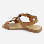 Sandália Rasteira Couro Casual Luxo Moema Camel