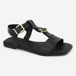 Sandália Rasteira Couro Casual Luxo Moema Preto