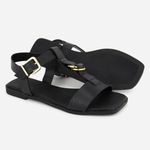 Sandália Rasteira Couro Casual Luxo Moema Preto