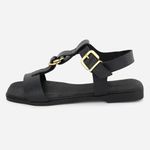 Sandália Rasteira Couro Casual Luxo Moema Preto