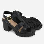 Tamanco Tratorado Couro Cabedal Croco Samira Preto
