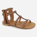 Sandália Rasteira Feminina Couro Zíper Ísis Camel