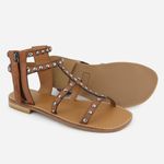 Sandália Rasteira Feminina Couro Zíper Ísis Camel