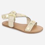 Sandália Rasteira Couro Fechamento Tornozelo Off Adélia Off White