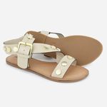 Sandália Rasteira Couro Fechamento Tornozelo Off Adélia Off White
