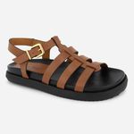 Sandália Rasteiria Couro Gladiadora Celina Camel