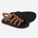 Sandália Rasteiria Couro Gladiadora Celina Camel