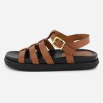 Sandália Rasteiria Couro Gladiadora Celina Camel