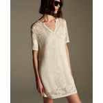 Vestido Curto Rendado Roses Branco Off White