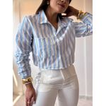 Camisa Cropped Ester Azul Listras