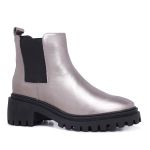 Bota Coturno Chelsea Couro Metalizado Ônix