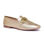 Mocassim Puglia Feminino Comfort em Couro Metalizado Ouro